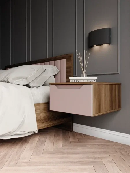 Тумба прикроватная подвесная Роза орех франклин/пудра скин тренто Тумба прикроватная подвесная Роза орех франклин/пудра скин тренто