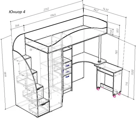 Кровать чердак Юниор-4 белый/венге
