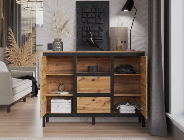 Тумба Лофт KOM2D2S/150 дуб вотан/черный Тумба Лофт KOM2D2S/150 дуб вотан/черный