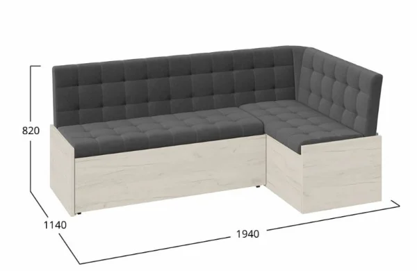 Скамья угловая Форест со спальным местом дуб крафт белый, велюр серый Скамья угловая Форест со спальным местом дуб крафт белый, велюр серый
