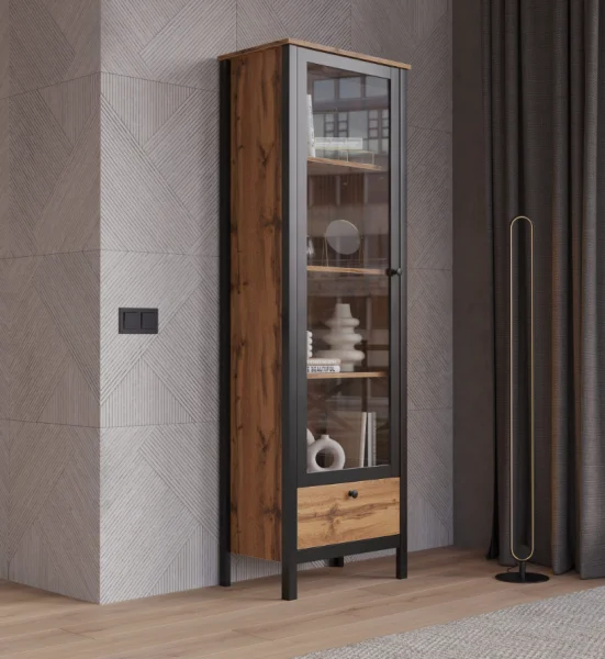 Витрина Лофт REG1W1S дуб вотан/черный Витрина Лофт REG1W1S дуб вотан/черный