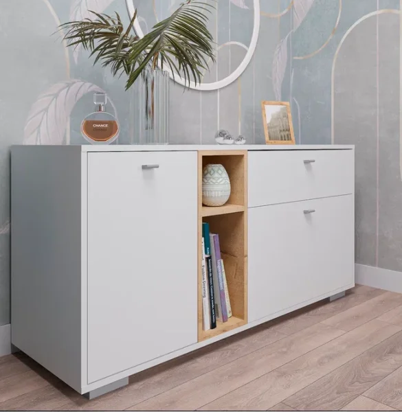 Комод-тумба Ланс К101 с ящиком и дверцами белый/дуб бунратти Комод-тумба Ланс К101 с ящиком и дверцами белый/дуб бунратти