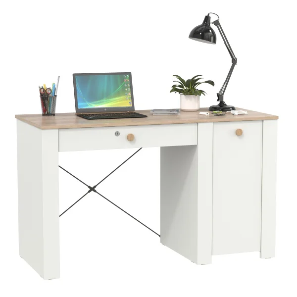 Стол письменный Джастин 12.154 белый шагрень/дуб белый