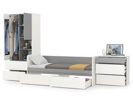 Модульная детская мебель Торонто белый шагрень/стальной серый