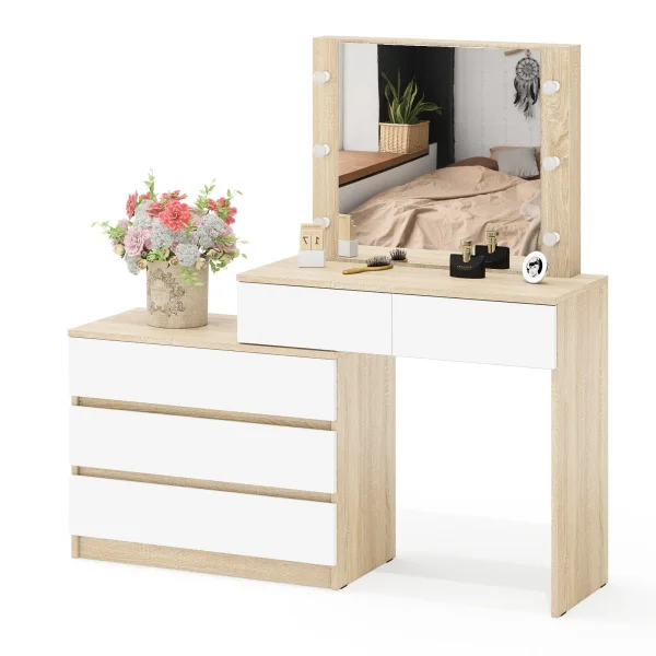 Стол косметический с подсветкой 110 дуб сонома/белый