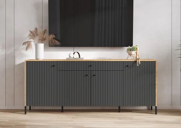 Комод Оливия (металл) дуб крафт/браш графит Комод Оливия (металл) дуб крафт/браш графит