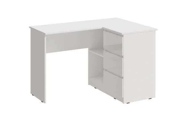Стол письменный угловой Челси белый/белый глянец