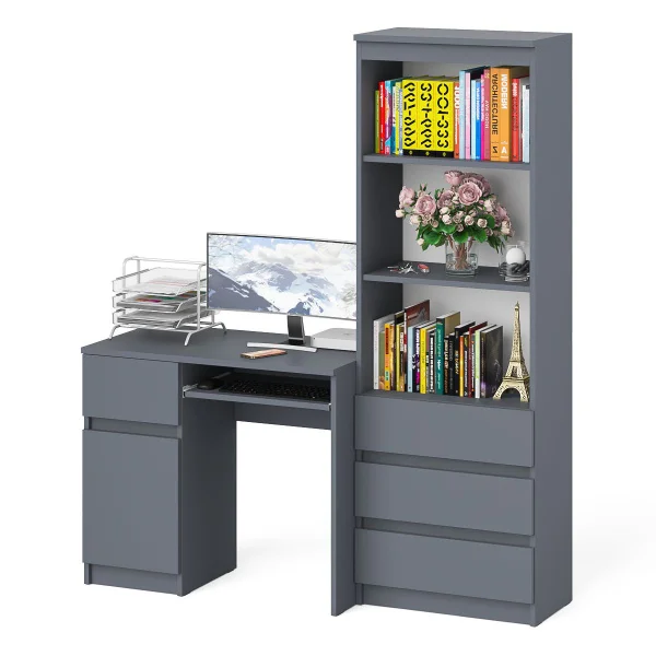 Комплект мебели для учебы Мори, стол компьютерный МС-1 левый + Стеллаж МСТ 600.3 графит