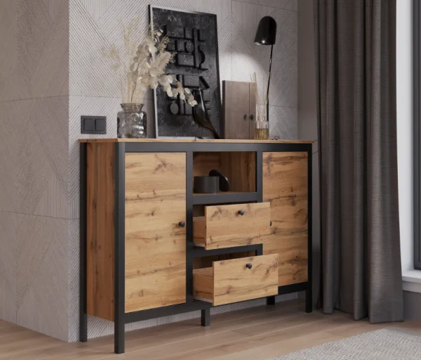 Тумба Лофт KOM2D2S/150 дуб вотан/черный Тумба Лофт KOM2D2S/150 дуб вотан/черный