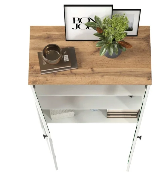 Шкаф-витрина (тумба) Остин 16.394.01 белый шагрень/дуб крафт золотой Шкаф-витрина (тумба) Остин 16.394.01 белый шагрень/дуб крафт золотой