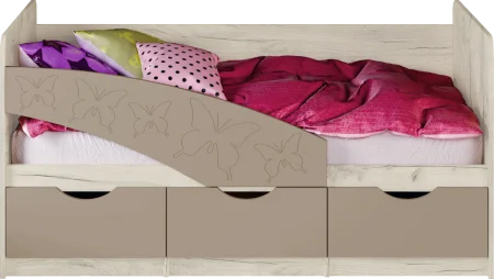 Кровать Бабочки 1.8 дуб крафт белый/мокко