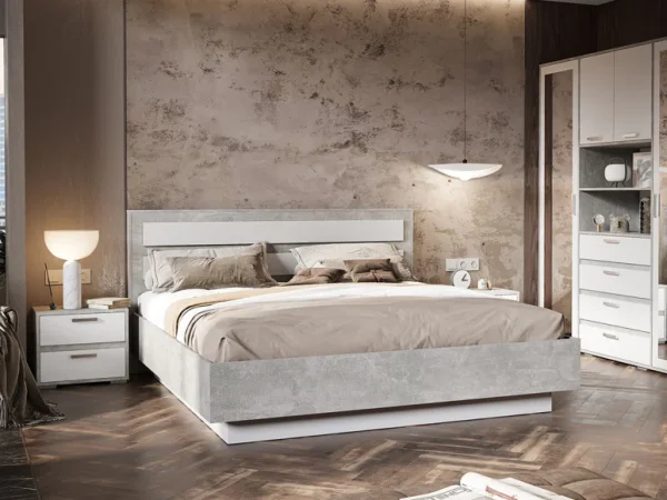 Кровать Денвер КР-02 1,6х2,0 ателье светлый/белый Кровать Денвер КР-02 1,6х2,0 ателье светлый/белый