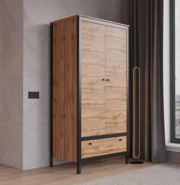 Шкаф Лофт SZF2D1S дуб вотан/черный