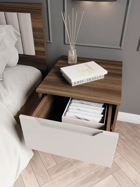 Тумба прикроватная подвесная Роза орех франклин/бежевый скин тренто Тумба прикроватная подвесная Роза орех франклин/бежевый скин тренто