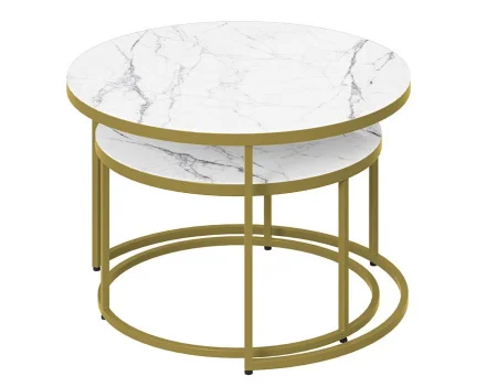 Стол журнальный Вега золото, стекло белый мрамор