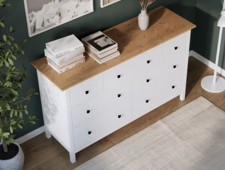 Комод 8 ящиков Кымор белый/светло-коричневый