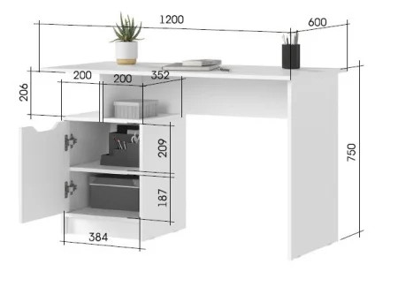 Стол письменный Руна СТ 01 белый