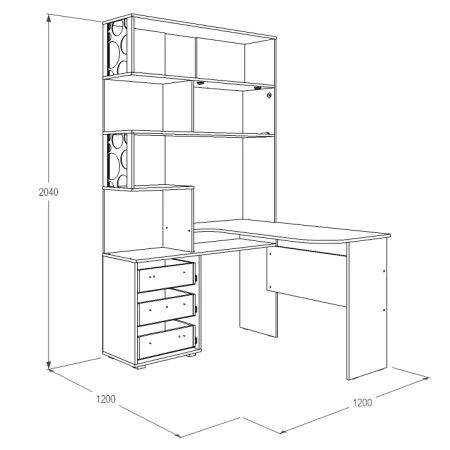 Стол письменный с надстройкой угловой Омега-16 ясень анкор темный/ясень анкор светлый