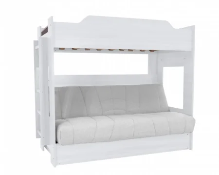 Кровать двухъярусная с диван-кроватью белый Ambrossia light (стежка) рогожка