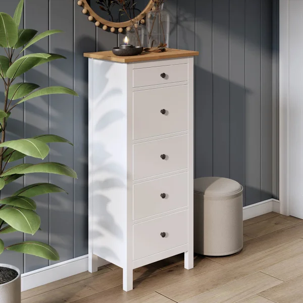 Комод 5 ящиков Кымор белый/светло-коричневый Комод 5 ящиков Кымор белый/светло-коричневый