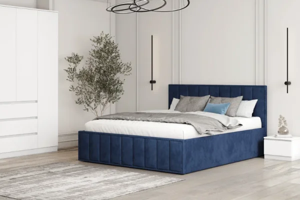 Кровать Лана 140х200 с подъемным механизмом, велюр синий софт Кровать Лана 140х200 с подъемным механизмом, велюр синий софт