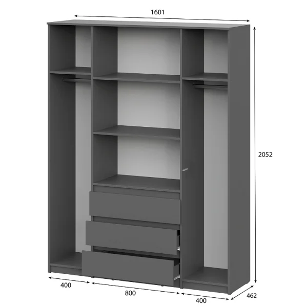 Шкаф четырехстворчатый Денвер графит серый