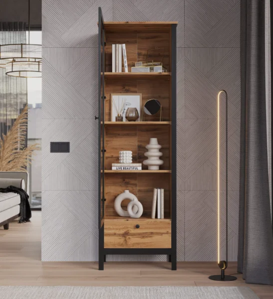 Витрина Лофт REG1W1S дуб вотан/черный Витрина Лофт REG1W1S дуб вотан/черный