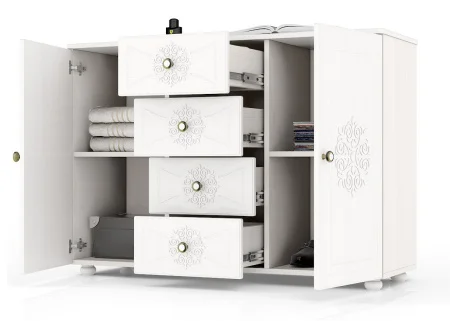 Комод Онега К-17 дуб беленый/белый вельвет