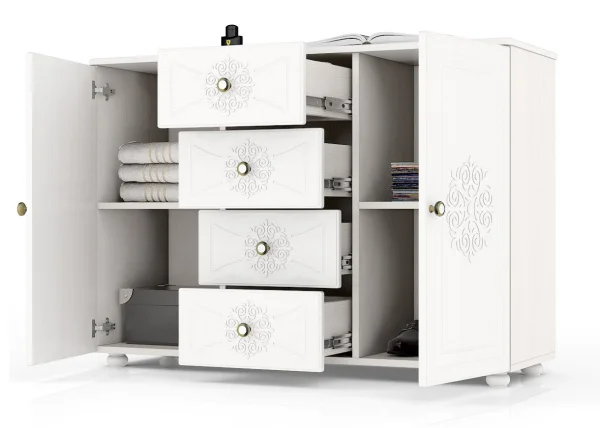 Комод Онега К-17 дуб беленый/белый вельвет Комод Онега К-17 дуб беленый/белый вельвет