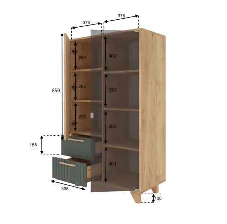 Шкаф-витрина Ньерд дуб вотан/можжевельник