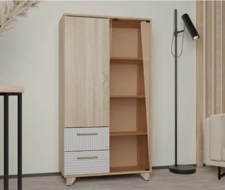 Стеллаж Копенгаген со стеклом дуб сонома/белый матовый