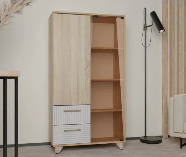 Стеллаж Копенгаген со стеклом дуб сонома/белый матовый Стеллаж Копенгаген со стеклом дуб сонома/белый матовый