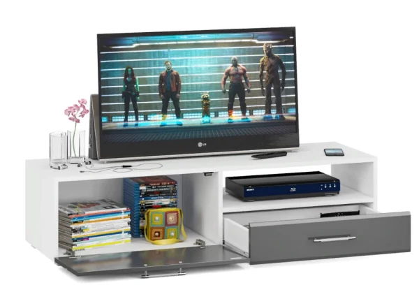 Тумба под ТВ Ларго 1.4 белый/графит глянец