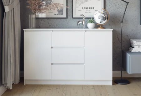 Комод Челси 1200 (2 двери 3 ящика) белый/белый глянец