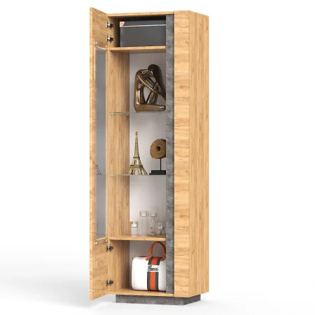 Шкаф-витрина Арчи 03.263 дуб крафт золотой/камень тёмный Шкаф-витрина Арчи 03.263 дуб крафт золотой/камень тёмный