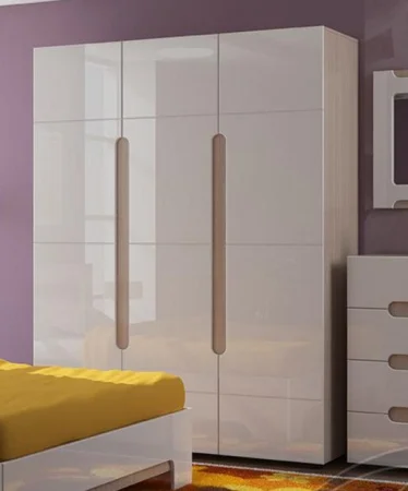 Шкаф 3-х створчатый Палермо-3 ШК-011 ясень шимо светлый/белый глянец