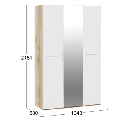 Шкаф комбинированный с 3 дверями Фьюжн дуб делано/белый глянец