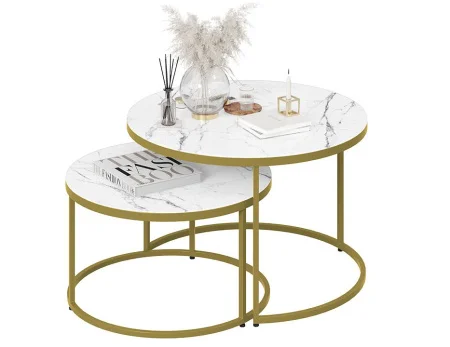 Стол журнальный Вега золото, стекло белый мрамор
