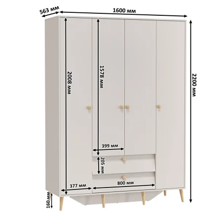 Шкаф 4-х дверный с двумя ящиками Афина 4-75930 кашемир серый