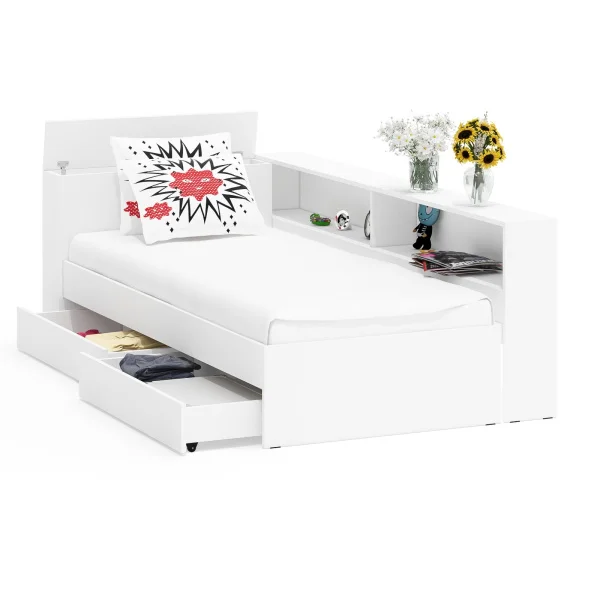 Кровать с ящиками 900 с прикроватным блоком Ксения белый Кровать с ящиками 900 с прикроватным блоком Ксения белый