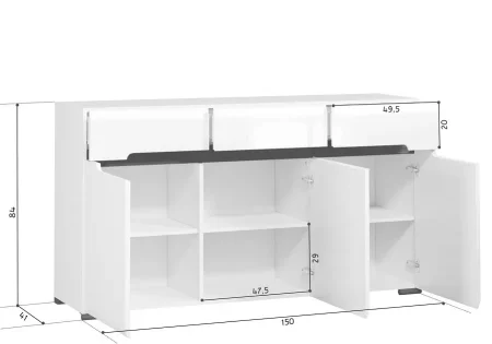 Тумба Ацтека KОМ3D3S/8/15 белый глянец