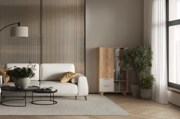 Шкаф-витрина Ньерд дуб вотан/белый софт