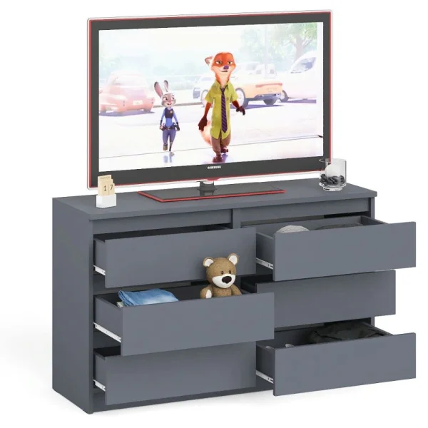 Широкий комод шесть ящиков МК 1200.6 графит Широкий комод шесть ящиков МК 1200.6 графит