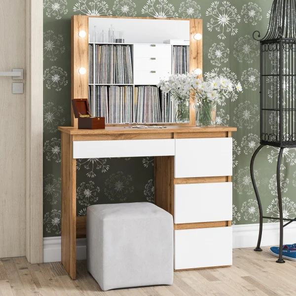 Стол косметический с подсветкой Сура дуб вотан/белый Стол косметический с подсветкой Сура дуб вотан/белый