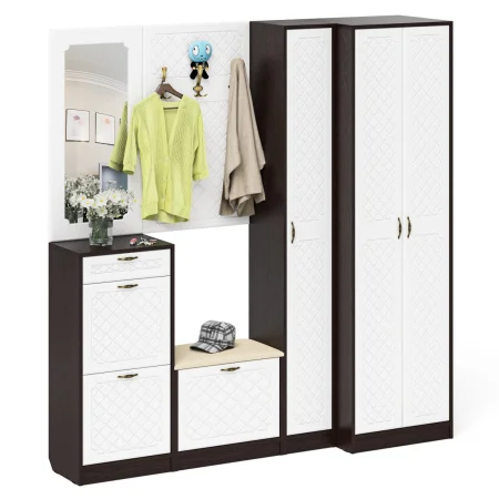 Модульная прихожая П-6 венге/белое дерево фрезеровка ромб