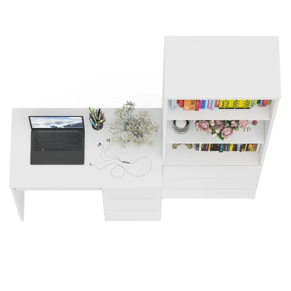 Комплект Мори Стол компьютерный МС-6 правый + Стеллаж МСТ 600.3 белый