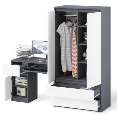 Комплект стол компьютерный МС-1 левый + Шкаф МШ 900.1 графит/белый