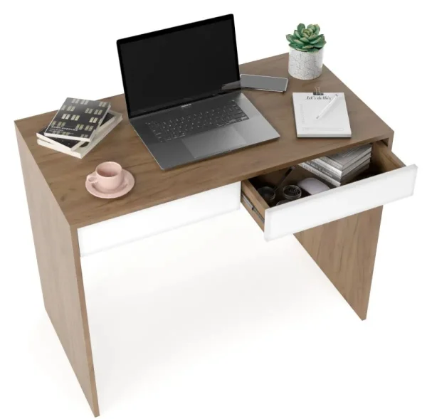 Стол письменный Эго Ст-1 дуб крафт золотой/белый глянец