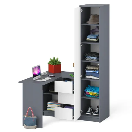 Комплект стол компьютерный МС-16 правый + Пенал МШ 400.1 графит/белый