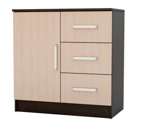 Комод с 3-мя ящиками и дверью Бася венге/дуб беленый